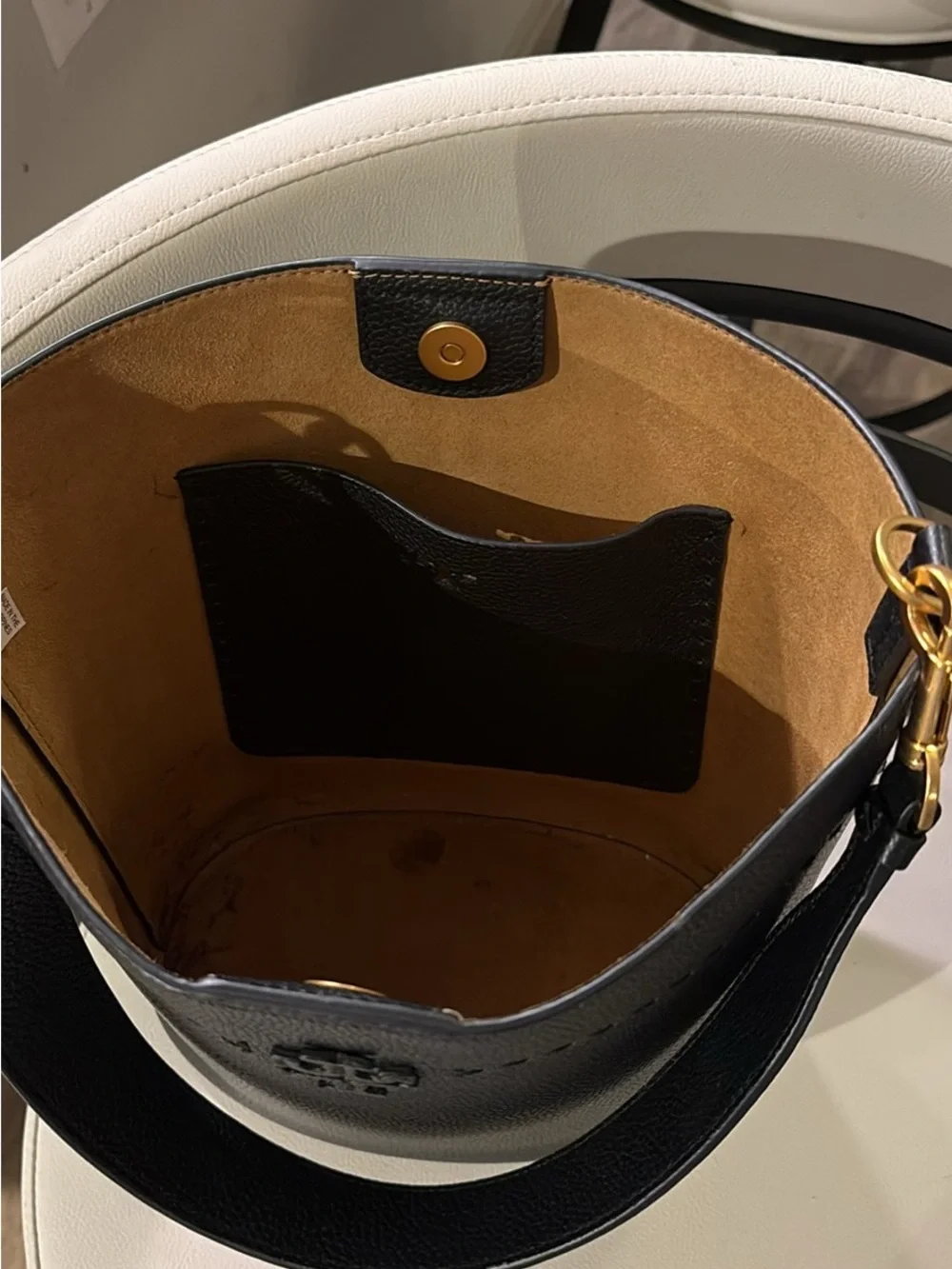 Tory Burch Black Leather Bucket Shoulder Bag with Gold Hardware